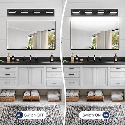 Bathroom Vanity Lighting Fixtures Over Mirror (4-Light, 30-Inch) Modern LED Bathroom Wall Lighting Fixtures, Matte Black (Cool White 6000K)