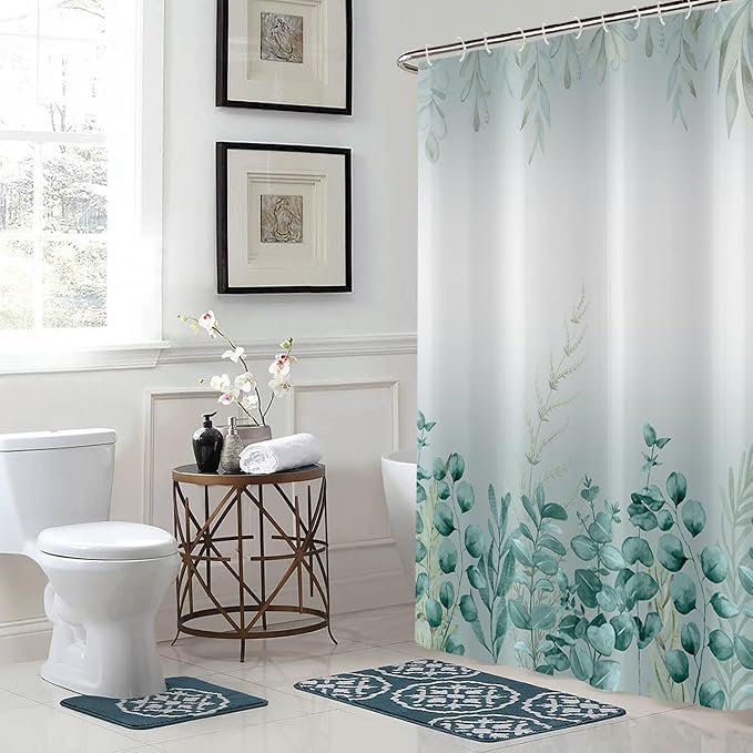 Spring Eucalyptus Shower Curtain, Sage Green Botanical Tropical Leaves Plants Bathroom Curtain for Bathtub Decor Waterproof Fabric Machine Washable with 12 Hooks (GCI-7424)