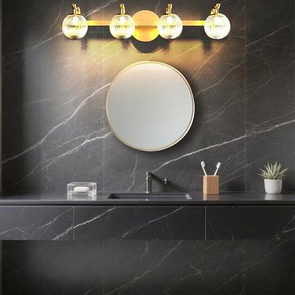 Lightdot Upgrade 4 Light Bathroom Vanity Light, 26" Modern Gold Vanity Lights with Waterproof Crystal Ribbed Lampshade, Rust-Proof Bathroom Light Fixtures Over Mirror for Kitchen Hallway Cabinet