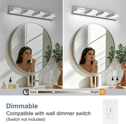 LED Modern Bathroom Light Fixtures, 4-Light 30-Inch Dimmable 5CCT Adjustable Chrome Vanity Lights for Bathroom Lighting Fixtures Over Mirror, 350° Rotatable Wall Lamp