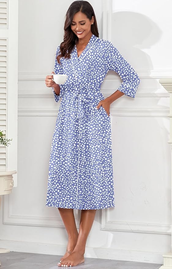 PrinStory Womens Robe Long Knit Bathrobe Lightweight Soft Robes Ladies Bath Robe