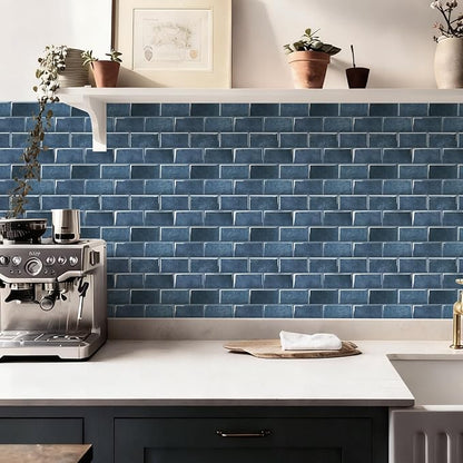 10 Sheets Thicker Peel and Stick Backsplash, Peel and Stick Tiles, Marble Look Wall Tiles Backsplash for Kitchen and Bathroom, Livingroom, 12"x9.8", Blue