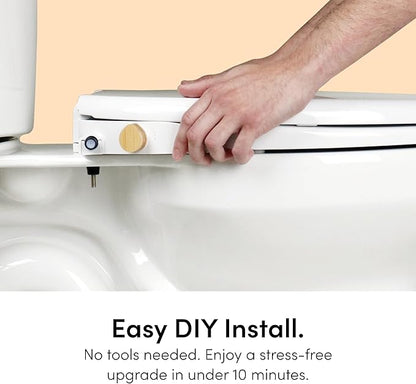 TUSHY Oasis Non-Electric Warm Water Bidet Seat (Round) | Self-Cleaning Dual Nozzles, Adjustable Temp & Pressure | 10-Min DIY Install, Soft-Close Lid, Sleek Design, Spa-Like Comfort, Bamboo Knob