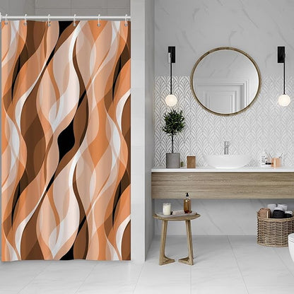 Orange Shower Curtain, Modern Abstract Burnt Orange Striped Shower Curtain Set for Bathroom Waterproof Polyester Shower Curtain with Hooks, 48x72 Inch