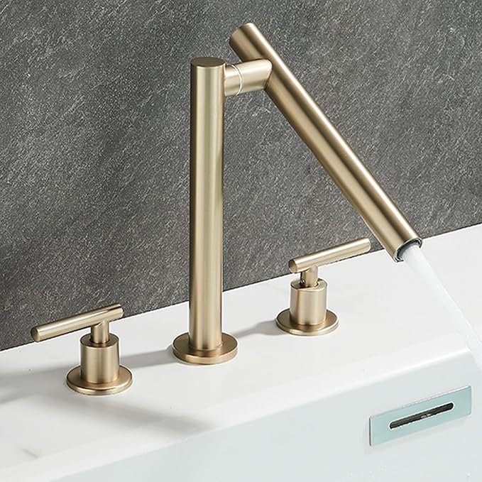 Bathroom Basin Mixer Faucet 3 Hole Swivel Brass Double Handle 3 Hole Basin Faucets-Brushed Gold