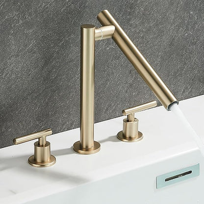 Bathroom Basin Mixer Faucet 3 Hole Swivel Brass Double Handle 3 Hole Basin Faucets-Brushed Gold