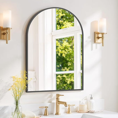 Arched Wall Mirror 30x20 Inch Black Bathroom Vanity Mirror with Metal Frame | Modern Arch Mirror for Bedroom, Living Room, Entryway, Wall Mounted Decorative Mirror