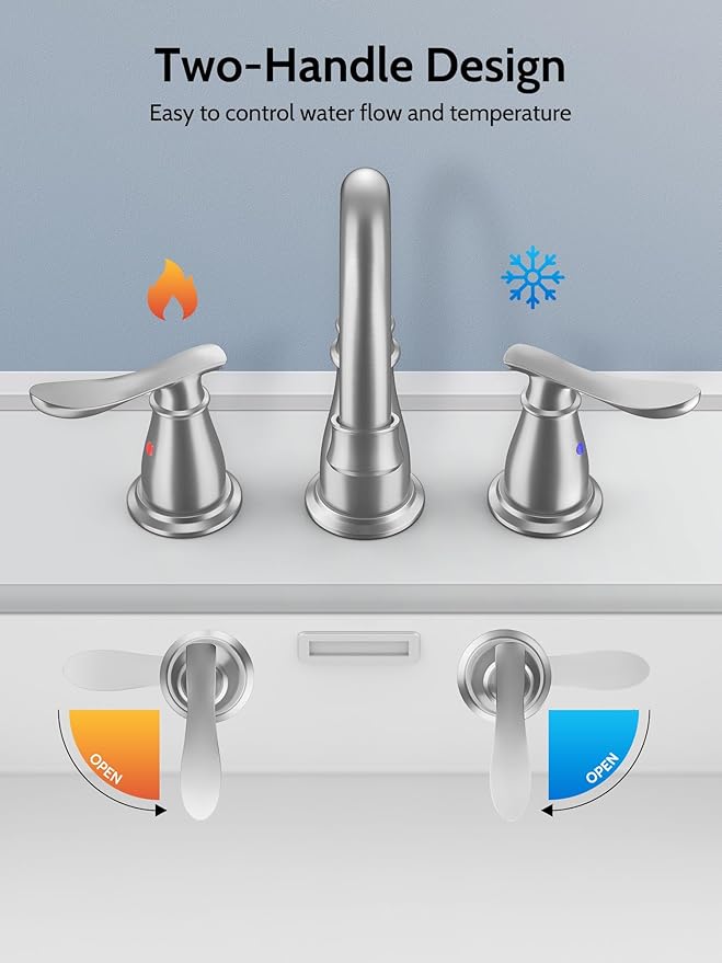 Bathroom Faucets for Sink 3 Hole, 4 Inch Brushed Nickel Faucet Bathroom with 2 Hot/Cold Handles, Pop-Up Drain, Lead-Free, No-Leak, RV Sink Faucet for Bath, Camper