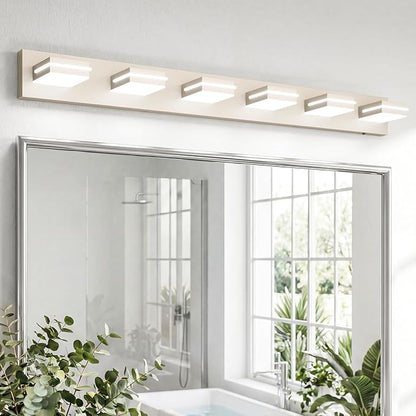 VOLISUN Modern Bathroom Vanity Light Fixtures (6-Light, 48-Inch), Brushed Nickel LED Bathroom Light Fixtures Over Mirror, 360°Rotatable Head, LED Vanity Lights for Bathroom (Cool White 6000K)