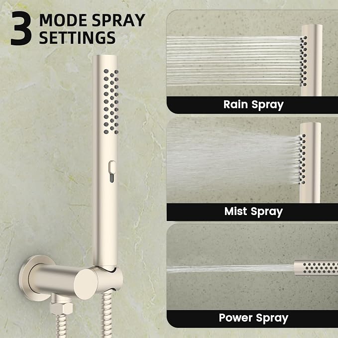 Longriver Round Shower Faucet Set with Hydro Power Temperature Display | Shower System 12" Shower Head with Handheld Spray, Wall Mounted Shower Fixtures with Shower Valve and Trim Kit-Brushed Nickel