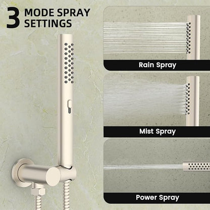 Longriver Round Shower Faucet Set with Hydro Power Temperature Display | Shower System 12" Shower Head with Handheld Spray, Wall Mounted Shower Fixtures with Shower Valve and Trim Kit-Brushed Nickel