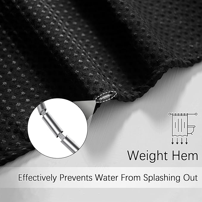 Extra Long Shower Curtains 96 inch Black Waffle, Heavy Duty 256GSM Modern Shower Curtain for Bathroom, Machine Washable,Water Resistant with 12 Metal Hooks, 72Wx96H