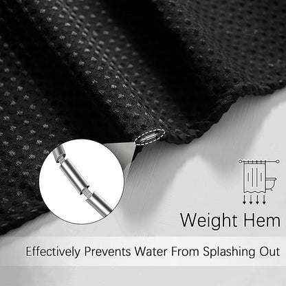 Black Shower Curtain 256GSM Heavy Duty Waffle Woven Bathroom Shower Curtains, Weighted Fabric for Hotel Spa Luxury Polyester Bath Curtain with 12 Hooks, 72Wx72H
