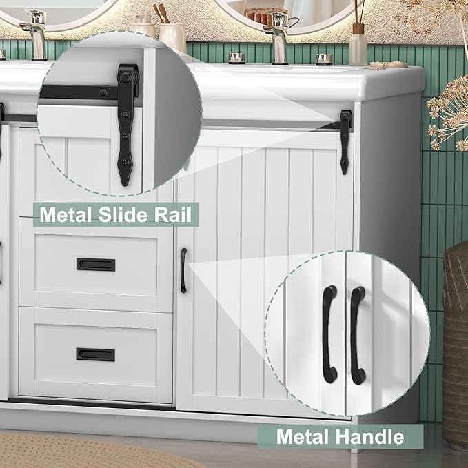 48 Inch Bathroom Vanity with Sink, Bathroom Vanity Cabinet with Doulble Sink, Bath Vanities with 2 Sliding Doors, White