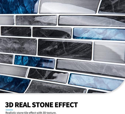 Art3d Marble Tile Peel and Stick Backsplash, 10-Pack, 12 x 12 Inch, Blue | Lightweight, Self Adhesive, Moisture Resistant, Easy to DIY, Modern Style, for Kitchen, Bedroom, Ideal for New Home Buyers
