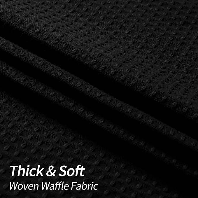MitoVilla Black Waffle Small Stall Shower Curtain 36 x 72, Half Size Shower Curtain, Farmhouse Fabric Narrow Shower Curtains for Bathroom Decor, 36 inch Weighted Shower Curtain Set