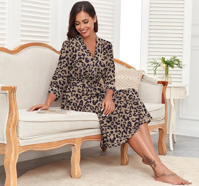 PrinStory Robes for Women 3/4 Sleeve Long Bath Robe XS-4XL | V-Neck Knit Bathrobe with Pockets, Lightweight, Soft, Breathable Robes for Shower, Spa, Travel, Home, Party, Nursing