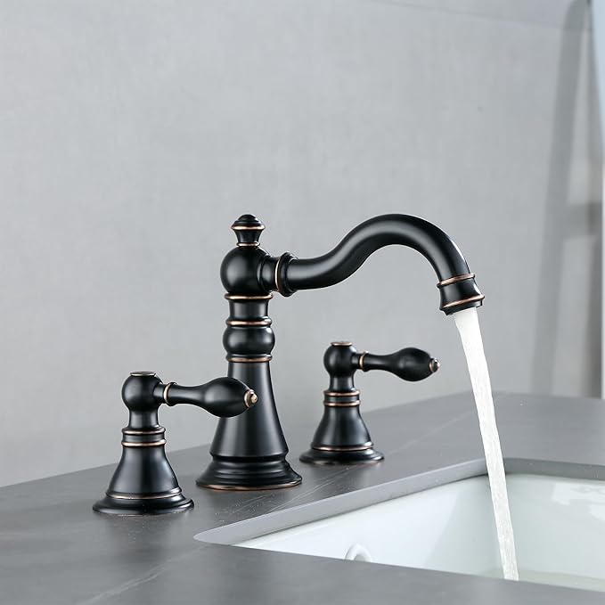 Two Handle Bathroom Sink Faucet Oil Rubbed Bronze 3 Hole Sink Faucet with Pop up Drain, 8 Inch Widespread Bathroom Faucet,High Arc Lavatory Faucet,2 Pack,F-8805-ORB