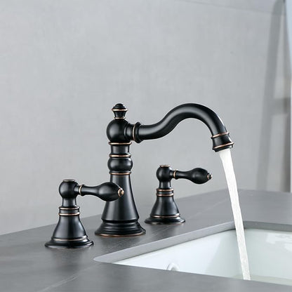 Two Handle Bathroom Sink Faucet Oil Rubbed Bronze 3 Hole Sink Faucet with Pop up Drain, 8 Inch Widespread Bathroom Faucet,High Arc Lavatory Faucet,2 Pack,F-8805-ORB