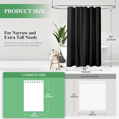 Stall Waffle Shower Curtain 256 GSM Heavy Fabric 60x84 Black | 60 x 84 Inch Long, Thick Cloth, Weighted Hem, Water Repellent, Hotel Luxury Polyester Shower Curtain Set for Bathroom 10 Hook