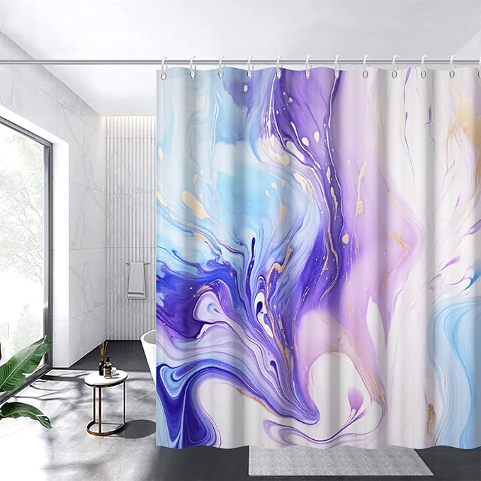 Purple Shower Curtain, Ombre Purple and Blue Marble Shower Curtain for Bathroom Waterproof Abstract Shower Curtain Set with Hooks, 72x78 Inch