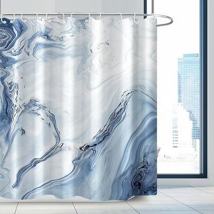 AWERT Blue Marble Shower Curtain Waterproof Shower Curtain for Bathroom Decor Printed Washable with Hooks 72x84 Inch