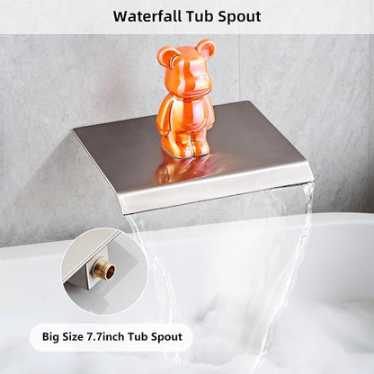 Shower Faucet Set with Tub Spout, Brushed Nickel Rainfall Shower System Complete Wall Mounted for Bathroom with 12 Inch Square Shower Head and Handheld Shower Head Rain Mixer Combo Set