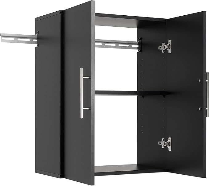 Prepac HangUps 24” Wall Mount Storage Cabinet, Ideal Bathroom, Laundry, Kitchen, Office, Garage Cabinet for Organization and Extra Storage, Attaches to Wall Mounted Rail, 24”W x 30”H, 12”D, Black