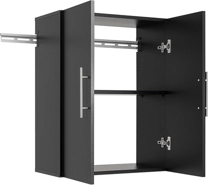 Prepac HangUps 24” Wall Mount Storage Cabinet, Ideal Bathroom, Laundry, Kitchen, Office, Garage Cabinet for Organization and Extra Storage, Attaches to Wall Mounted Rail, 24”W x 30”H, 12”D, Black