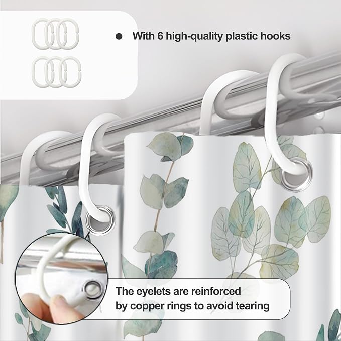AWERT Small Half Size Stall Shower Curtain with 6 Hooks Green Leaves Shower Stall Curtain 36 x 72 Boho 36 inch Shower Curtain for Bathroom/RV and Camper