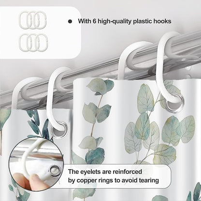 AWERT Small Half Size Stall Shower Curtain with 6 Hooks Green Leaves Shower Stall Curtain 36 x 72 Boho 36 inch Shower Curtain for Bathroom/RV and Camper