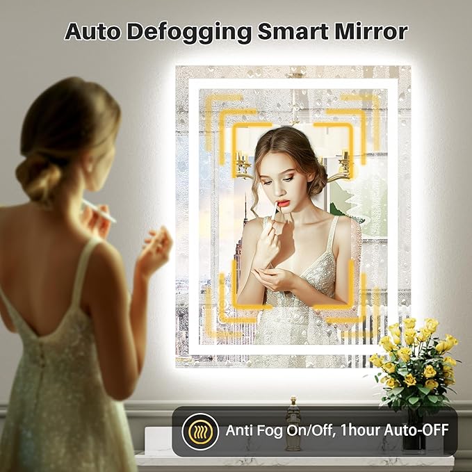 28x36 Inch LED Bathroom Mirror with Lights, Backlit & Front Lit, Anti-Fog Lighted Bathroom Vanity Mirror for Wall, Memory Function, Dimmable, HD Tempered Glass, Shatter-Proof