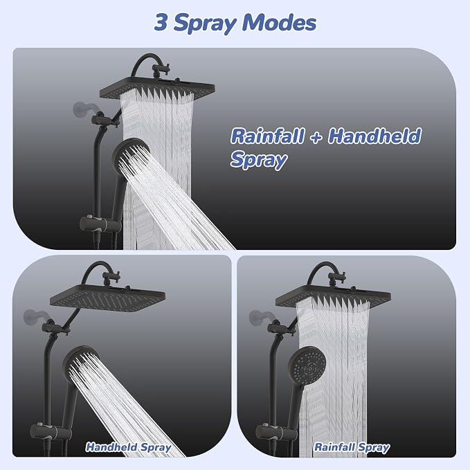 Hibbent Upgraded cUPC Certified 13'' Shower Head Combo, High Pressure 5 Spray Rainfall Showerhead with 10 Sprays Handheld, All Metal 3-way Diverter Shower Arm, 71'' Hose and Holder, Oil-Rubbed Bronze