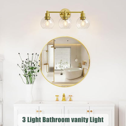 Espird 3 Light Bathroom Light Fixtures, Brushed Brass Bathroom Vanity Lights, Modern Vanity Lights 3-Light Globe Bathroom Vanity Lighting Fixture Over Mirror