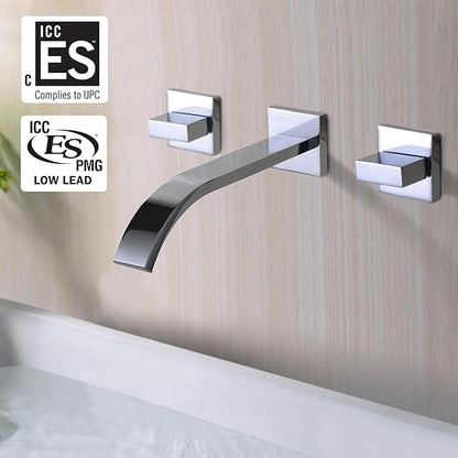 Sumerain Wall Mount Lavatory Faucet Two Handle Bathroom Faucet Brass Chrome