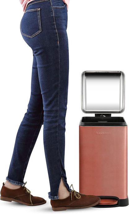 happimess Betty Retro Mini 3.2 Gal Step Trash Can, Rose Gold | Soft-Close Lid, Fingerprint Proof, Removable Liner, Stainless Steel, Hands-Free Pedal