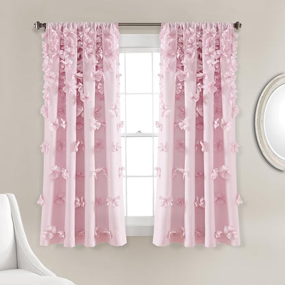 Lush Decor Riley Light Filtering Window Curtain Panel, Single 54" W x 63" L, Lilac - Cute Purple Curtains for Bedroom - Bow Decor - Coquette Curtains for Windows
