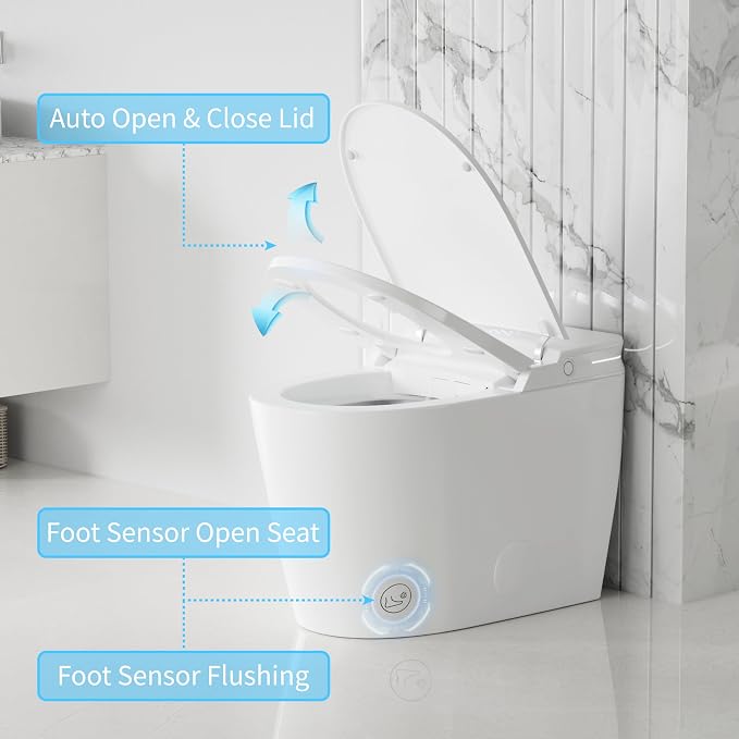 Luxury Smart Toilet, Bidet Toilet with ADA Chair Height, Auto Open/Close, 1000 Gram MaP Auto Flush, Warm Water/Dryer, Deodorization, Elongated Heated Seat, Smart Toilet with Bidet Built in | MAP 1000g Auto-Flush, Hot & Cold Bubble Spa Wash, ADA Height ...