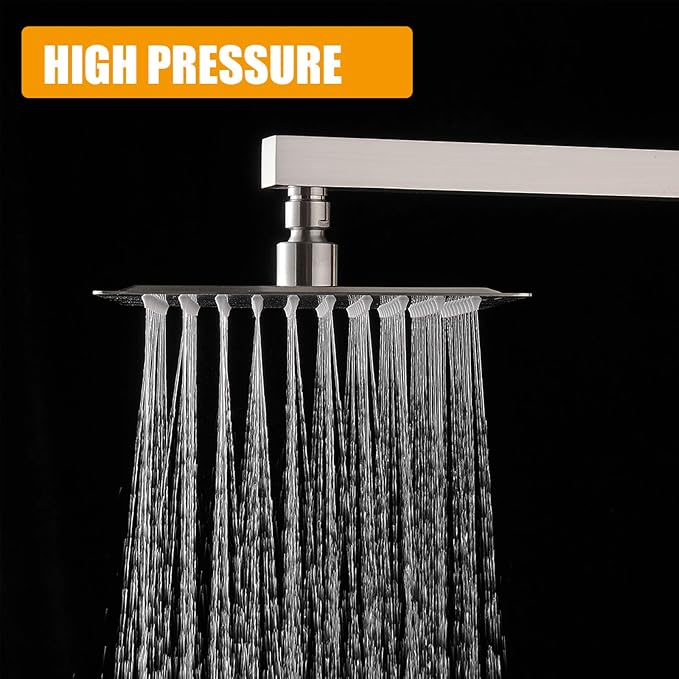 8 Inch Rainfall Shower Head, SUS304 Stainless Steel Brushed Nickel | Square Rain Bathroom Showerhead, High Flow, Large Stainless Steel, Ceiling Mounted, Wall Mounted, Waterfall Full Body