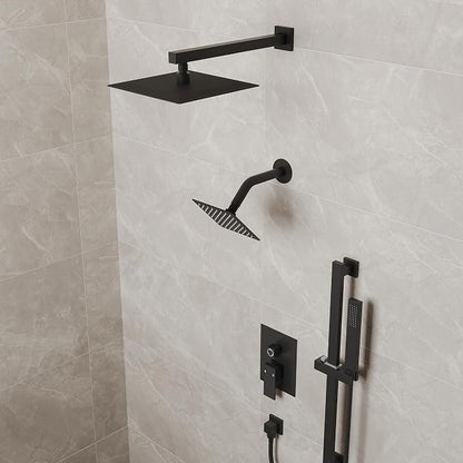 10" High-Pressure Rainfall Shower Faucet with Handheld Spray, Wall Mount Dual Shower Head System with Slide Bar (Matte Black)