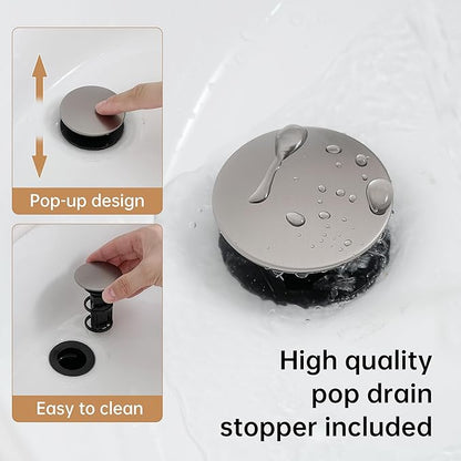 FRANSITON Brushed Grey Waterfall Bathroom Faucet Lavatory Single Handle 1 or 3 Hole Bathroom Sink Faucet with Deck and Pop-up Drain (Brushed Grey, Short)