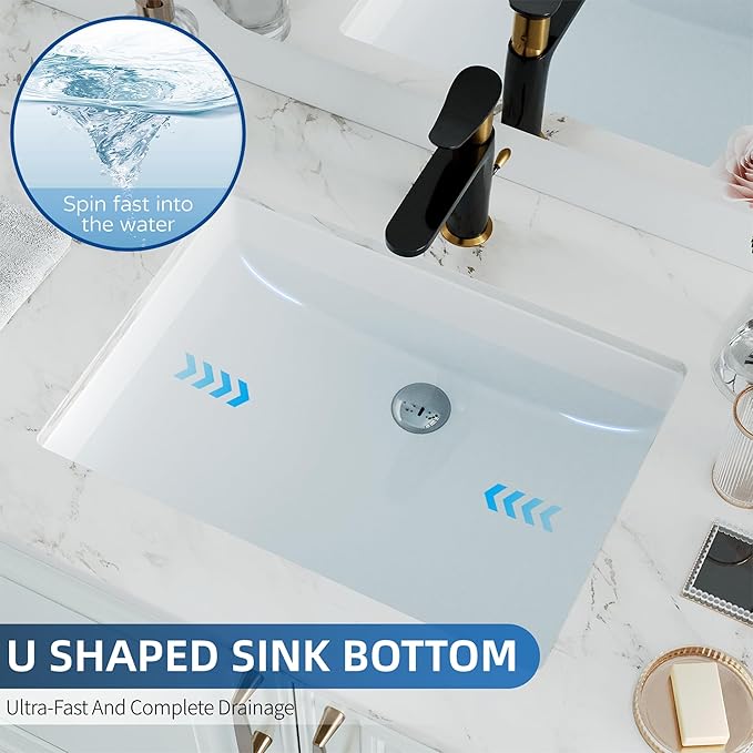Undermount Bathroom Sink Rectangle, Hugsleek Interior Bowl Size 18.3 x 12.3 inch White Porcelain Ceramic Vessel Sink Under Counter Exterior Size 20x14in Rectangular Bath Sink Basin Lavatory Fireclay