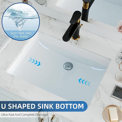 Undermount Bathroom Sink Rectangle, Hugsleek Interior Bowl Size 18.3 x 12.3 inch White Porcelain Ceramic Vessel Sink Under Counter Exterior Size 20x14in Rectangular Bath Sink Basin Lavatory Fireclay