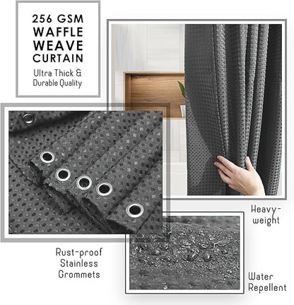 Clara Clark Grey Shower Curtain - Hotel Quality Waffle Fabric Bath Curtain 72x72, Heavy Duty Waterproof Shower Curtains for Bathroom