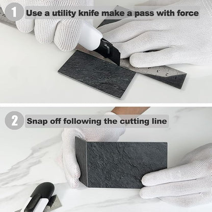AULIGET 3" x 6" Peel and Stick Backsplash Wall Tiles, PVC Faux Stone Stick on Tiles for Backsplash Kitchen (4, Black Slate)