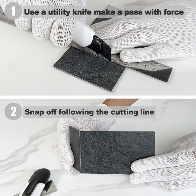 AULIGET 200 Pieces Black Slate Peel and Stick Backsplash Wall Tiles, 3" x 6" PVC Faux Stone Stick on Tiles for Backsplash Kitchen, Bathroom, Laundry Room, Camper, Fireplace