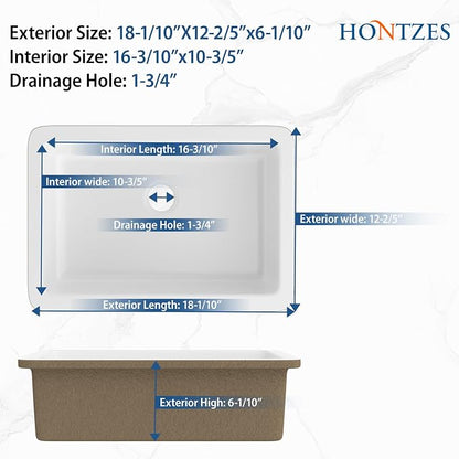 White Undermount Bathroom Sink 18.1"x12.4"Ceramic Basin | Modern Porcelain Under Counter Bathroom Vanity Sink, Interior Bowl 16.3"x 10.6", Rectangular Undermount Basin with Overflow