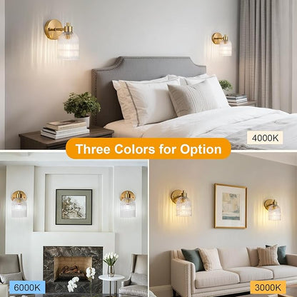 Gold Modern Wall Sconce Set of 2 Glass Bathroom Vanity Lighting Fixture Sconces Wall Lighting Brushed Indoor Wall Mounted Lamp for Living Room Bedroom Bathroom