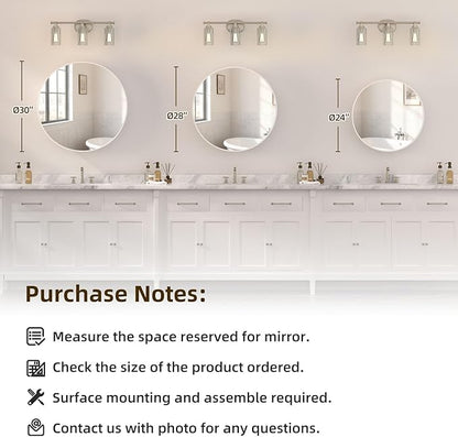 28 x 28 Inch Round Medicine Cabinet with Mirror,White Circular Bathroom Cabinet Wall Mounted,Metal Framed Mirror Medicine Cabinet with Adjustable Shelves for Bathroom Vanity