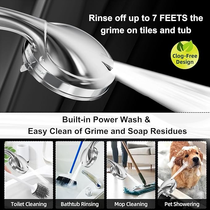 BESAQUO 9 Functions High Pressure Shower Head with Handheld,Built-in Pause Mode&Power Wash,Non-Clogging Nozzles,6ft Hose&Bracket